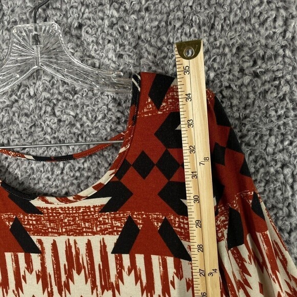 PINK Owl Dress Aztec Orange Beige Black Lined Women’s Large 3/4 Sleeve - Picture 3 of 7